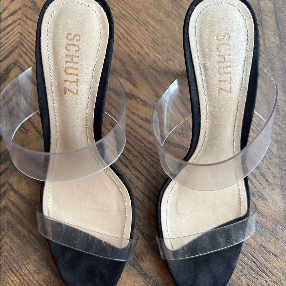 Schutz Ariella Heeled Sandal Black Suede 8